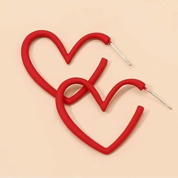 Red Heart Hoop Earrings - Picture 2 of 3